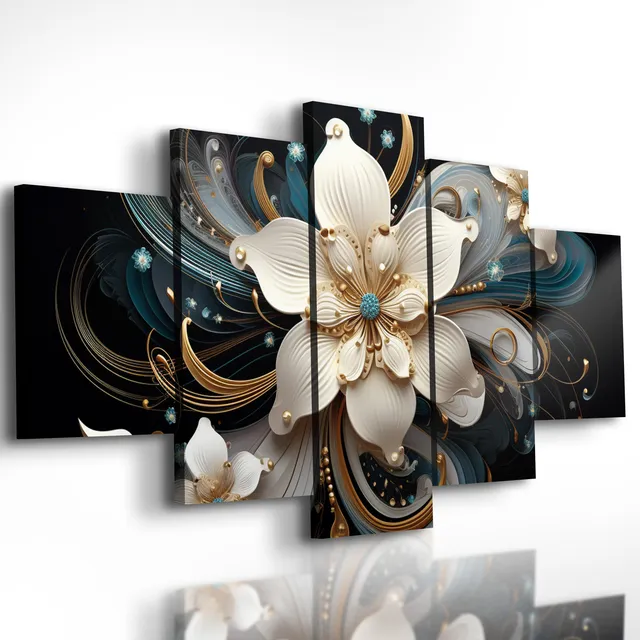 Kit 5 Quadros Decorativos Flores Luxo Mosaico Sala Quarto Ys