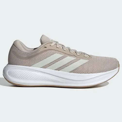Tênis masculino adidas Response Runner 2 na cor bege com detalhes em branco e solado claro, visto de perfil lateral