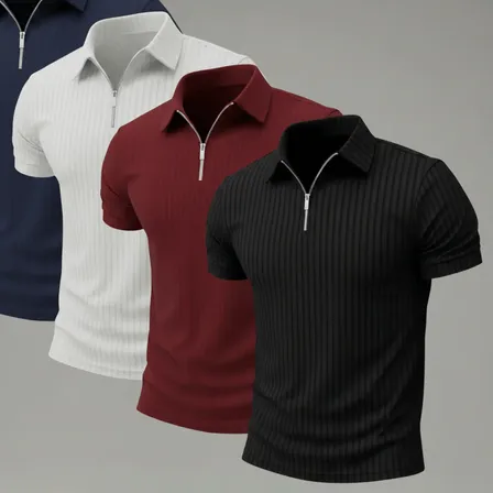 Kit 4 Camisa Polo Com Ziper Manga Curta Canelada Camiseta