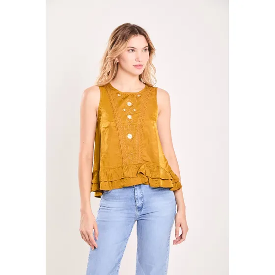 Musculosa Moda Simil Tencel Wash Butter Toffee Koxis Mujer
