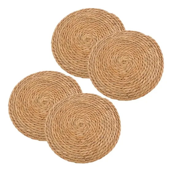 Set X4 Individuales Redondo De Mesa Hogar Cocina 30 Cm Fibra Color Beige Liso