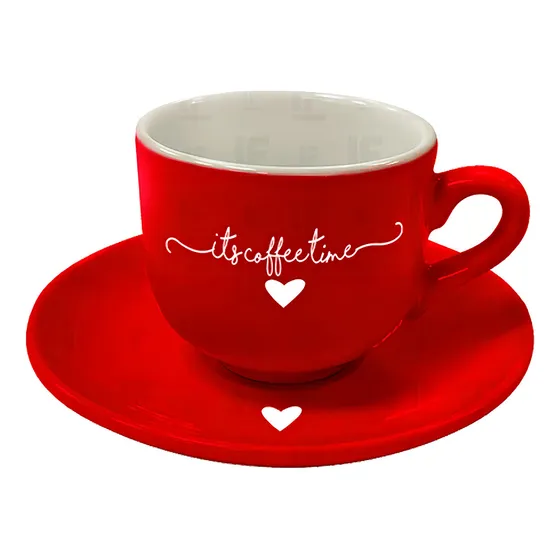 Jogo Xícaras de Porcelana Haüskraft Vermelha De Café Lamur C/ Pires 6 Pcs 90ml