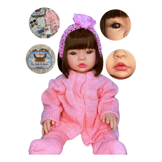 Bebe Reborn Boneca Bk 100% Silicone Castanho Rosa Enxoval