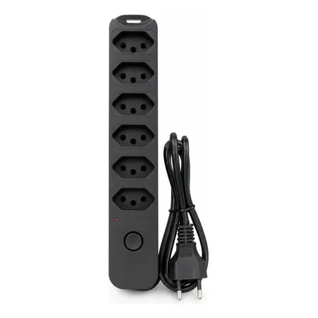 Filtro De Linha Extensão 6 Tomadas Bivolt 1 Metro 10a Régua Preto 127/220v