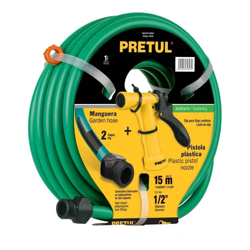 Truper Man15p-Pim4p Combo Manguera 2 Capas Con Pistola Plástica, 15 M Color Verde claro