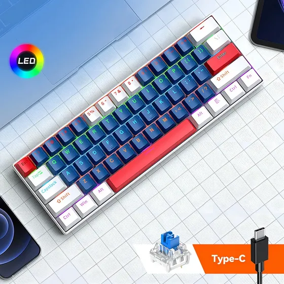 Teclado Mecánico 60% Gamer Machenike Rgb Pc Teclado Azul Idioma Inglés