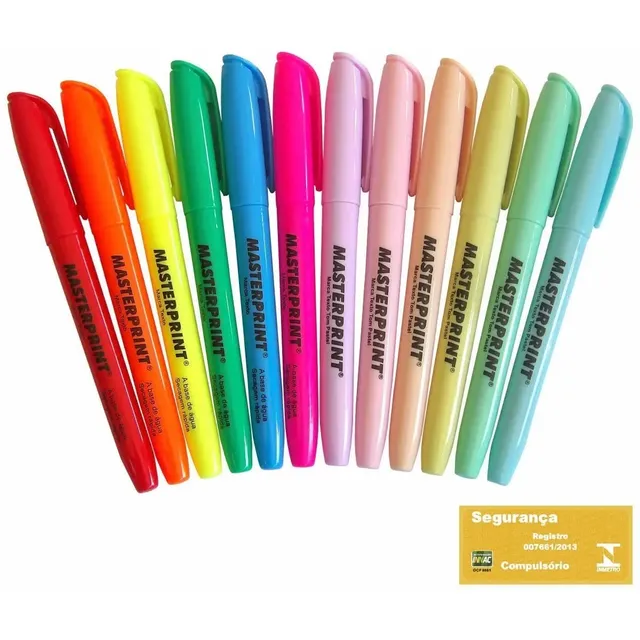 6 Marcas de Texto Neon + 6 Marcas de Texto Pastel Masterprint MP 612 12 Cores