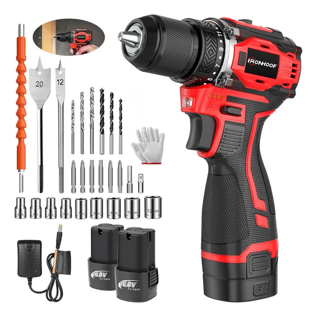 Taladro Inalámbrico Ironhoof XMMXF129RB Atornillador Eléctrico Y Sin Escobillas Color Rojo