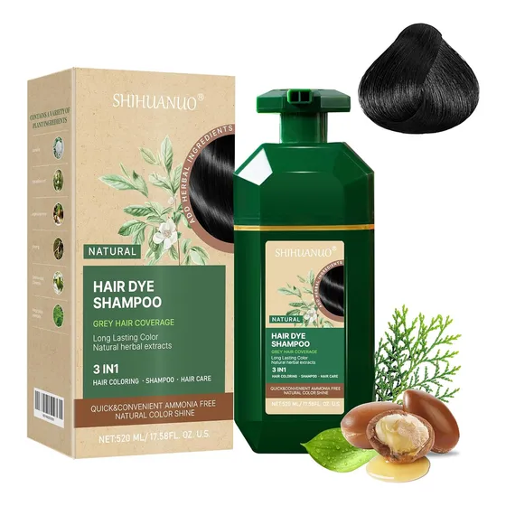 Champú Tinte Negro 3 En 1 Para Cubrir Las Canas, Her...