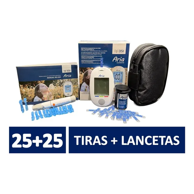 Kit Glucometro Medidor Glucosa Europeo Aria + Tiras Y Agujas