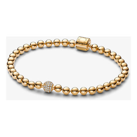 Bracelete De Ouro Maleável De Contas E Zircônias Pandora Comprimento 21 Cm Cor Dourado Bracelete De Ouro Maleável De Contas E Zircônias Pandora Comprimento 21 Cm Cor Dourado
