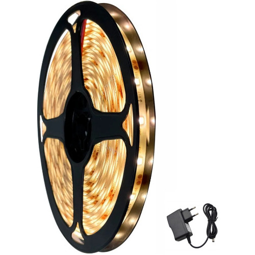 Fita Led Branco Quente 5m Bivolt 3000k 300 Leds Ip65 + Fonte Fita Led Branco Quente 5m Bivolt 3000k 300 Leds Ip65 + Fonte