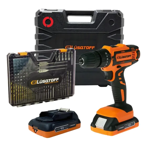 Combo Lusqtoff Taladro Percutor Inalambrico + Set Mechas 100 Naranja 50