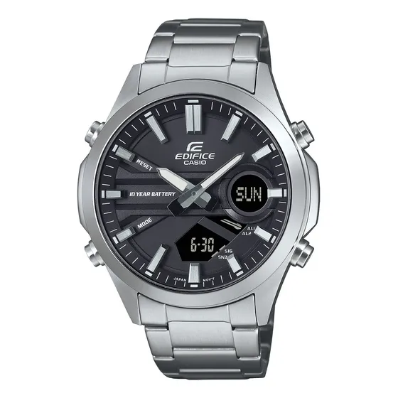 Relógio Masculino Casio Edifice Prateado Aço Luxo Prova Agua Fundo Cinza-escuro