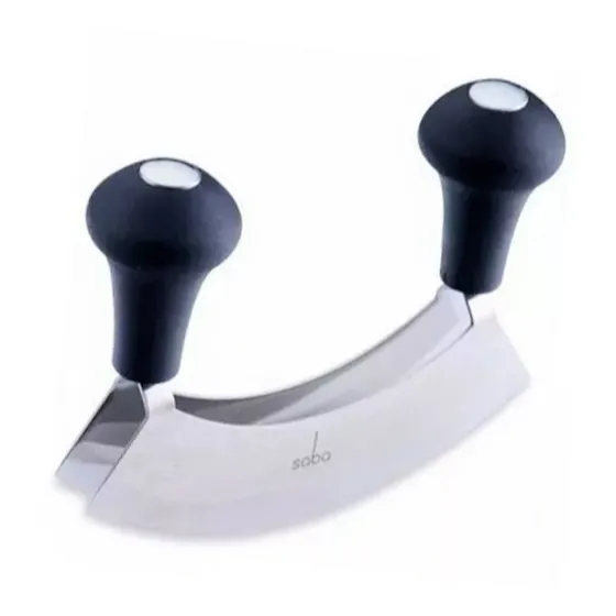 Cuchillo Mezzaluna Doble Hoja Para Picar Hierbas Aliños Saba