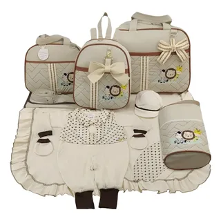 Kit Saída + Bolsa Maternidade 5 Pçs Safari Menino Bege