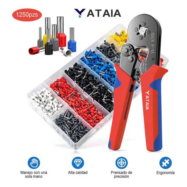 Yataia Crimpadora Terminales Kit 1250 Pzs, Pinza Crimpadora Y Terminales Prensar Cables Ajustable Awg, Herramientas Alicates Terminales Y Conectores Eléctricos Alambre, Juego Engarzadoras 0.25mm-10mm²
