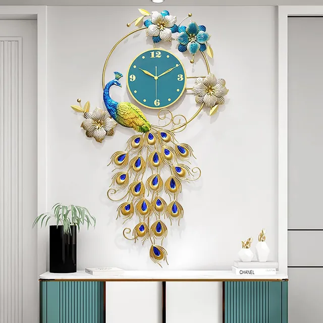 Eurson Reloj Pared Pavo Real 40.2  Diseño Metal Tictac Para