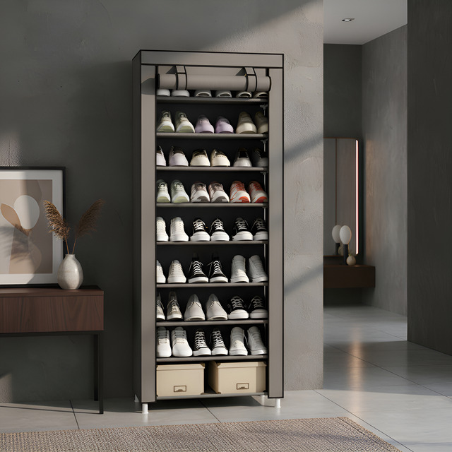 Sapateira Organizador De Sapatos Com 9 Prateleiras Tnt Cor Cinza Sapateira Organizador De Sapatos Com 9 Prateleiras Tnt Cor Cinza