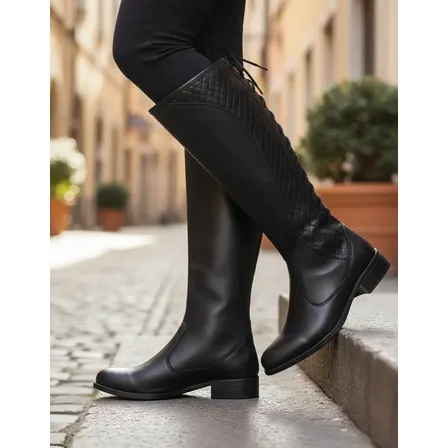 Bota Cano Alto Feminina Preta Salto Baixo