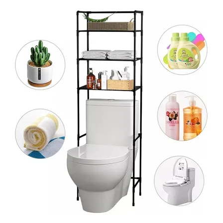 Rack De Baño Mueble Organizador Toallero Estante Sanitario Negro Sacre Solutions