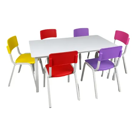 Jogo De Mesa 120x70 Infantil Com 6 Cadeiras Coloridas Escola Coloridas