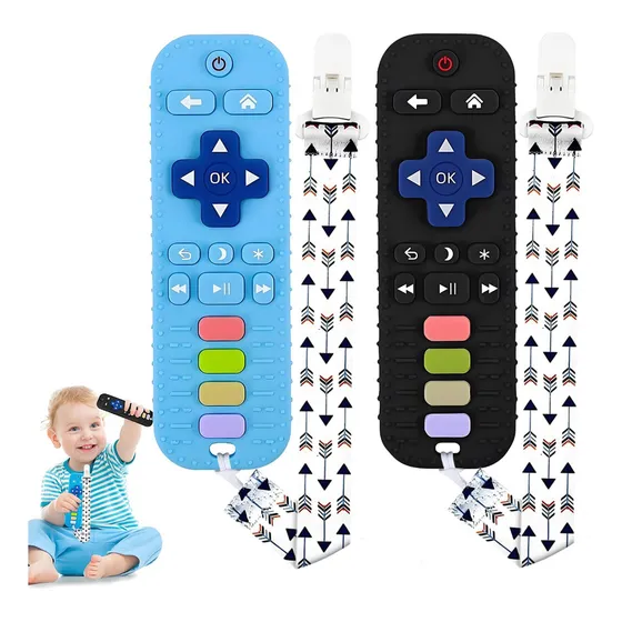2 Pcs Mordedera para Bebé - Mordedores de Silicona sin BPA para Bebés de 0 a 6 Meses, con Diseño de Control Remoto, Incluye Correas Anticaída