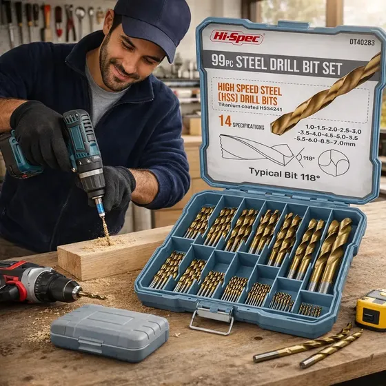 Hi-Spec Juego de Brocas HSS 99 Piezas SAE 1/16-3/8 Metal Madera