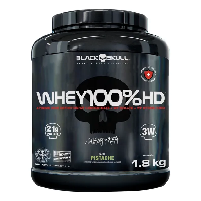 Whey 100% Hd Black Skull - 1,8kg (wpc, Wpi E Wph) Caveira Pr Sabor Pistache