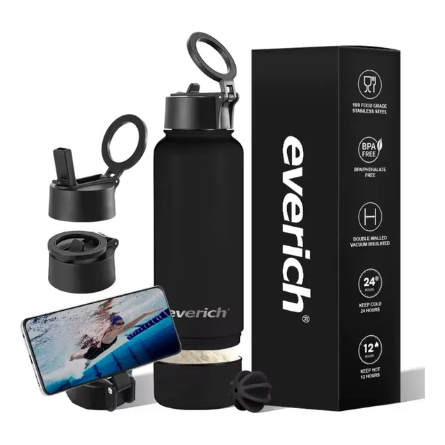 Botella 1l Deportiva Everich Magsafe + Soporte Gym Negro