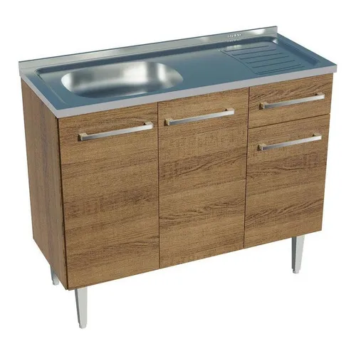 Armario con fregadero, 3 puertas y 1 cajón, 105 cm, color rústico, modelo Madesa Emilly