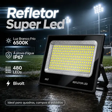 Refletor Led 1000w Branco Frio 6500k Ip66 Áreas Externas 127/220v Preto