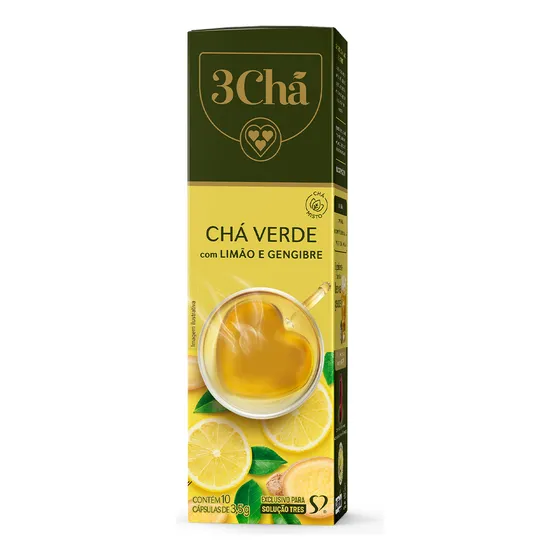 Cápsula de Chá Verde com Limão e Gengibre TRES 3 Corações 10 unid