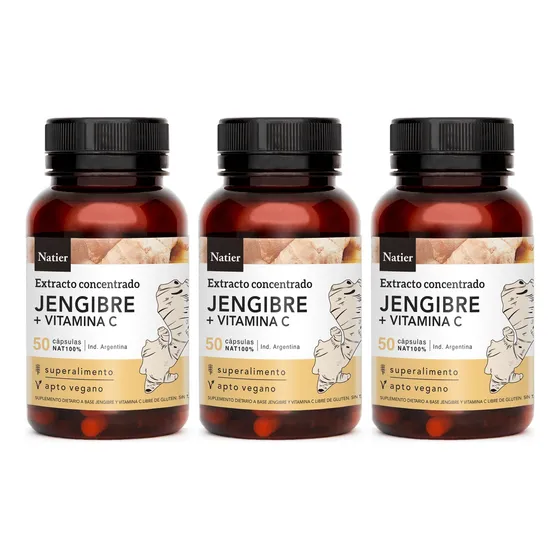 Natier Kit X3 Suplemento Jengibre Vitamina C Vegano 50c