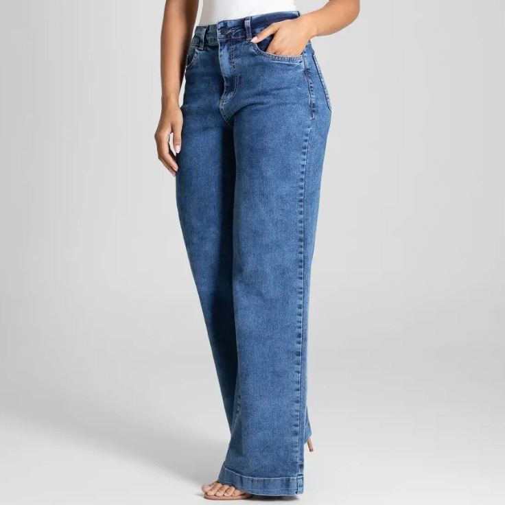 Jeans Sawary Feminina Calca Wide Leg_283580 Índigo Liso 44