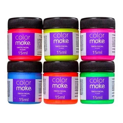 Kit Tinta Facial Maquiagem Artistica 6 Cores Neon + Pincel