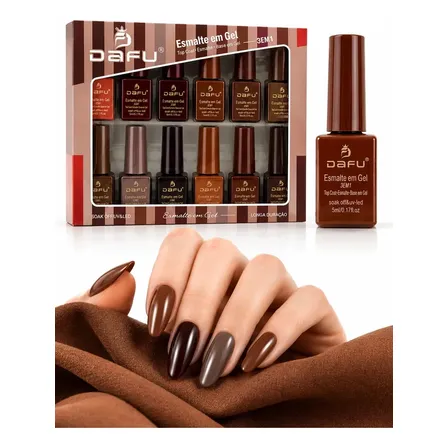 Kit 12 Esmaltes Gel 3 Em 1 Coleção Marrom E Vermelho Uv Led Marrom