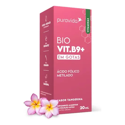 B9 Drops Ácido Fólico Metilado - Puravida - Vitamina 20ml Sabor Tangerina