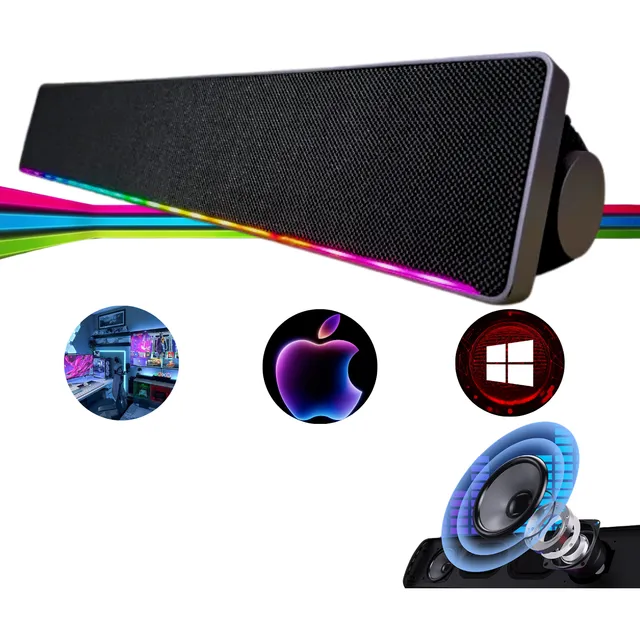Caixa De Som Soundbar Sem Fio Led Rgb Potente Pc Tv Celular