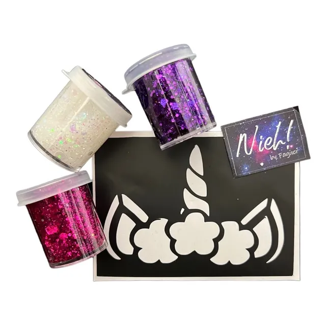 Kit 3 Glitter Gel + Stencil Para Maquillaje Artistico Makeup