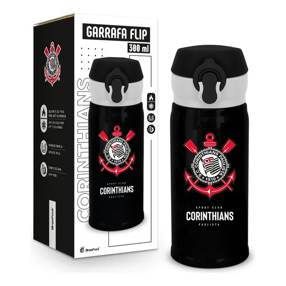 Garrafa Térmica Flip 300ml Times - Corinthians Cor Preto