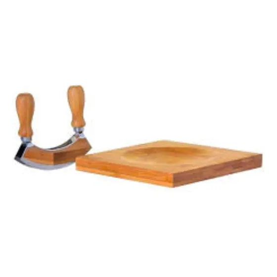 Cuchillo Media Luna Con Base De Madera Larga