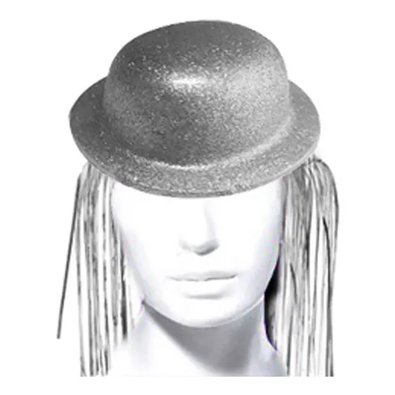 Gorro Chaplin Gliter Dorado/plateado Con Flecos Color Dorado