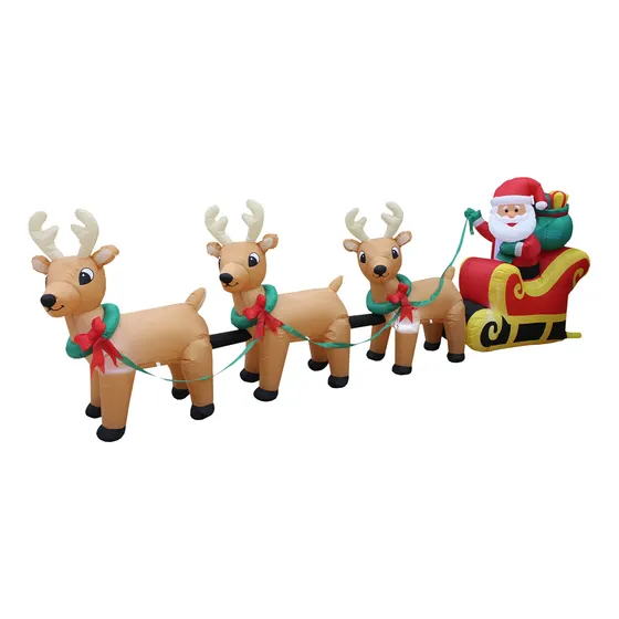 Santa Claus En Trineo Con 3 Renos Inflable 3.66 Metros Jardí