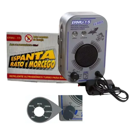Aparelho Sonoro Contra Morcegos Ratos 150m² Ermu 1/5 Zebu
