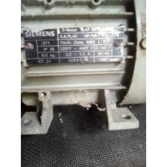 Motor Electrico Usado, Siemens Trifásico 0.5hp, 1680rpm.