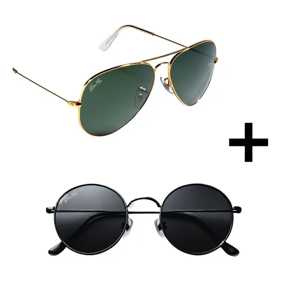 Conjunto Kit 2 Óculos Olhamor Dourado-verde E Preto Unissex