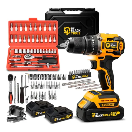 Furadeira Parafusdeira De Impacto 3/8 Brushless + Acessórios Amarelo E Preto 127/220v 60hz