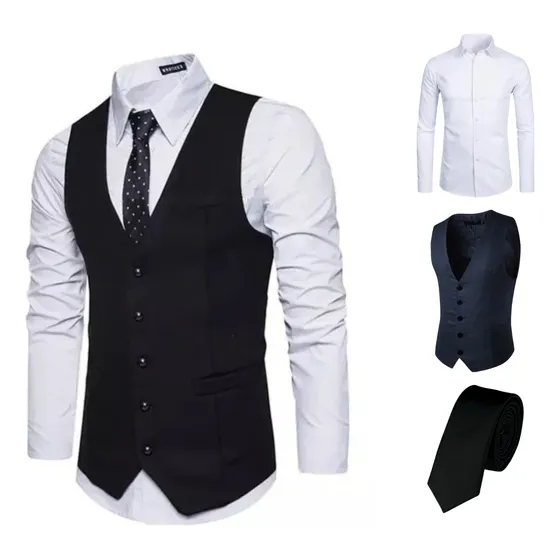 Kit Conjunto Roupa Social Camisa + Colete + Gravata P Garçom