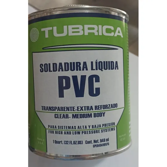 Pega Soldadura Líquida Pvc Baja Y Alta Presión 1/4 Galon